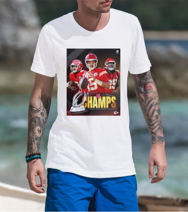 Kansas City Chiefs AFC Champs Nikko Remigio Patrick Mahomes II Kareem Hunt Signatures T-Shirt