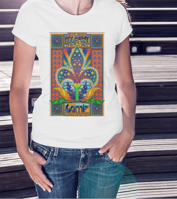 Nolafest By The Lake Lamp Cedar Lake NJ April 26 2025 Fleming Fleur-de-Lis Psychedelic Art Style T-Shirt