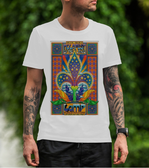 Nolafest By The Lake Lamp Cedar Lake NJ April 26 2025 Fleming Fleur-de-Lis Psychedelic Art Style T-Shirt