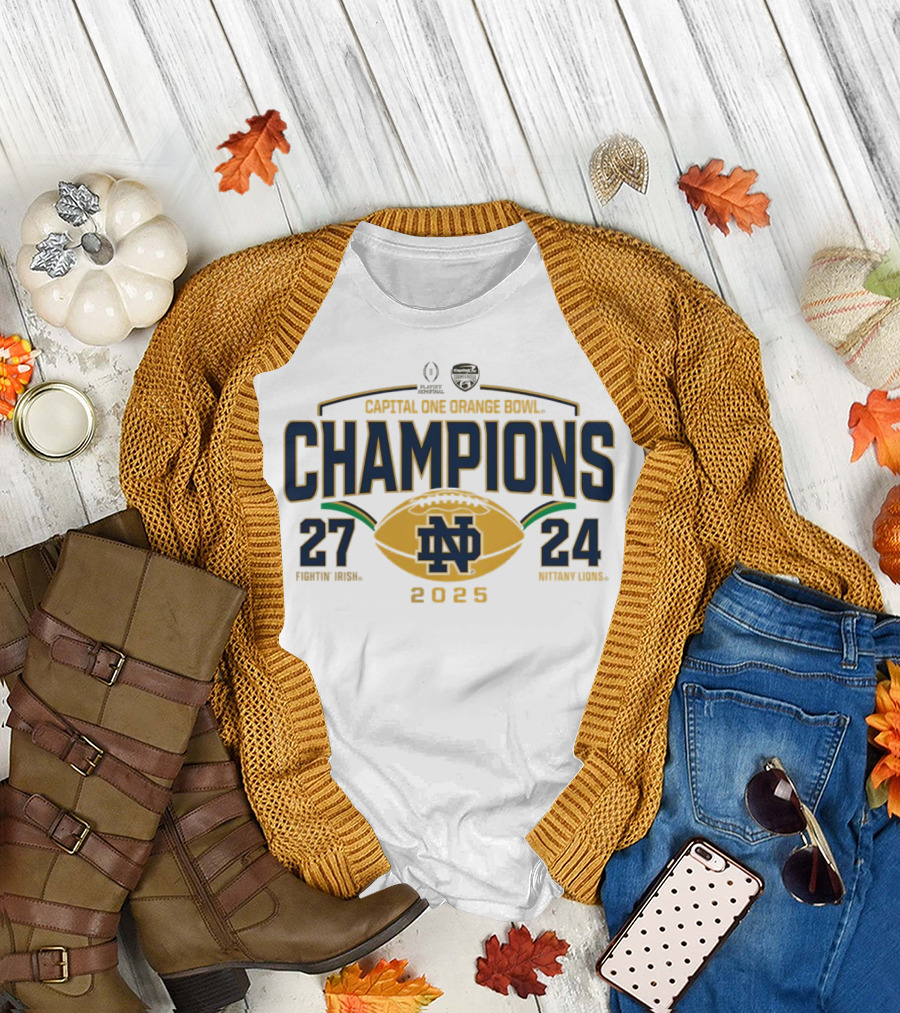 Notre Dame Fighting Irish 2025 Capital One Orange Bowl Champions 27-24 Score T-Shirt