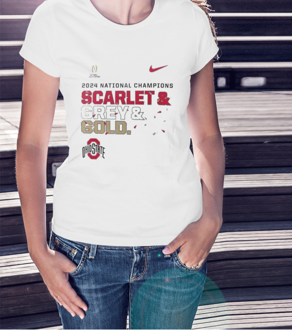 2024 National Champions Scarlet & Grey & Gold Ohio State Buckeyes Nike T-Shirt