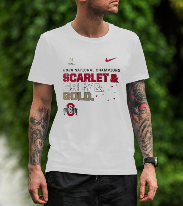 2024 National Champions Scarlet & Grey & Gold Ohio State Buckeyes Nike T-Shirt