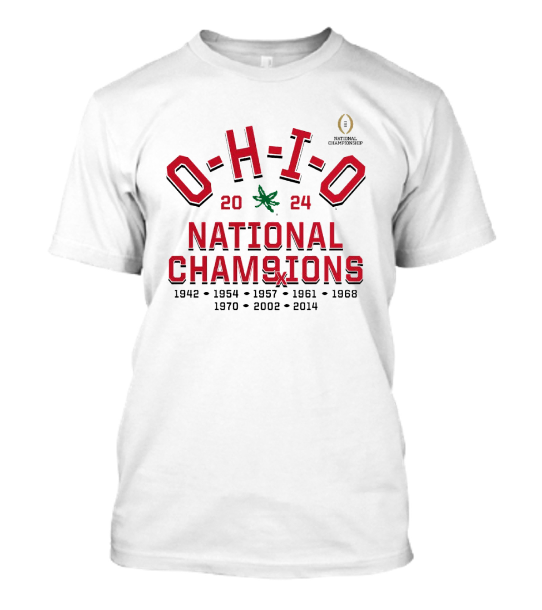 Ohio State Buckeyes 2024 College Football Playoff National Champions 9X Hometown 1942-2024 T-Shirt