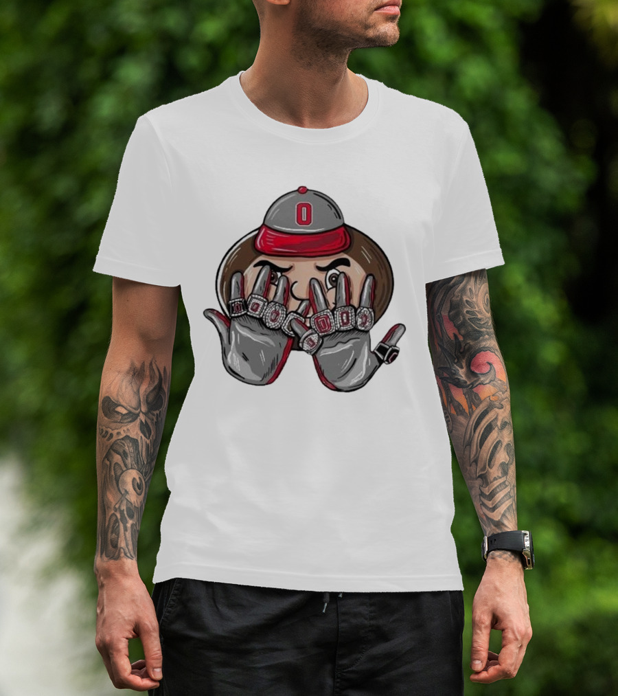 Ohio State Buckeyes National Champions 9 Rings Mascot College Football Playoff T-Shirt