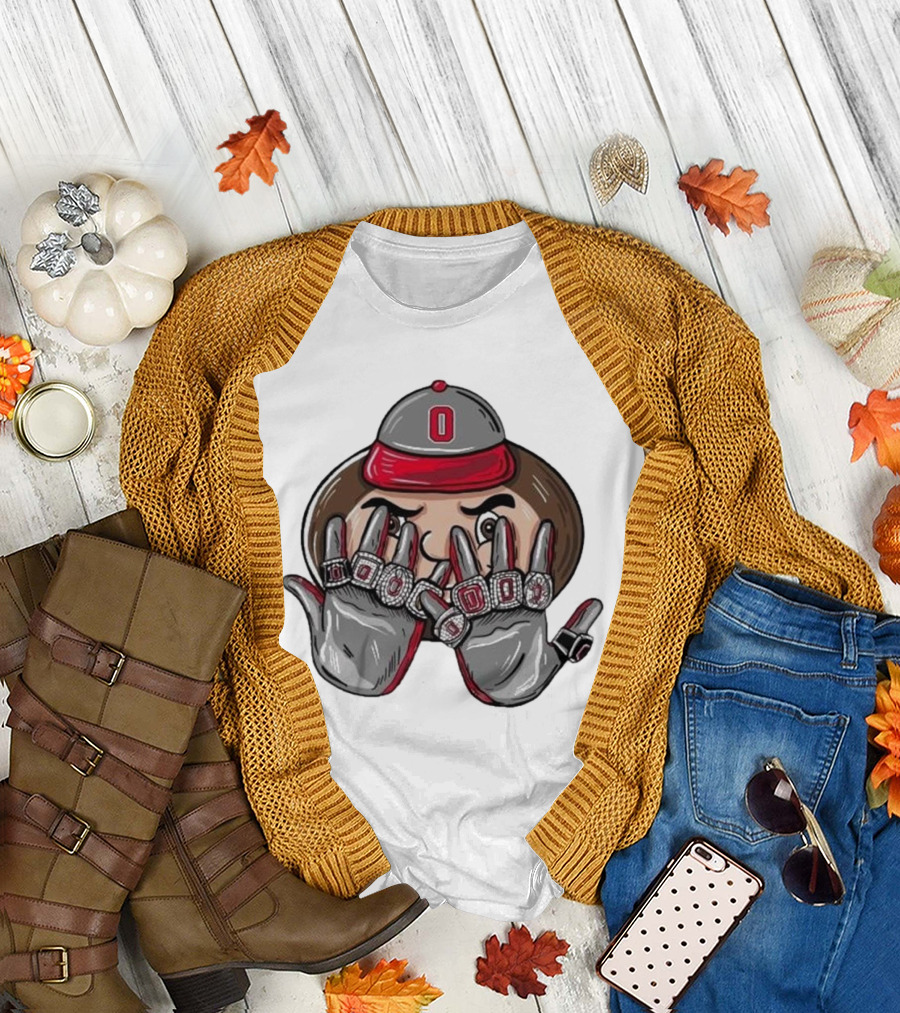 Ohio State Buckeyes National Champions 9 Rings Mascot College Football Playoff T-Shirt