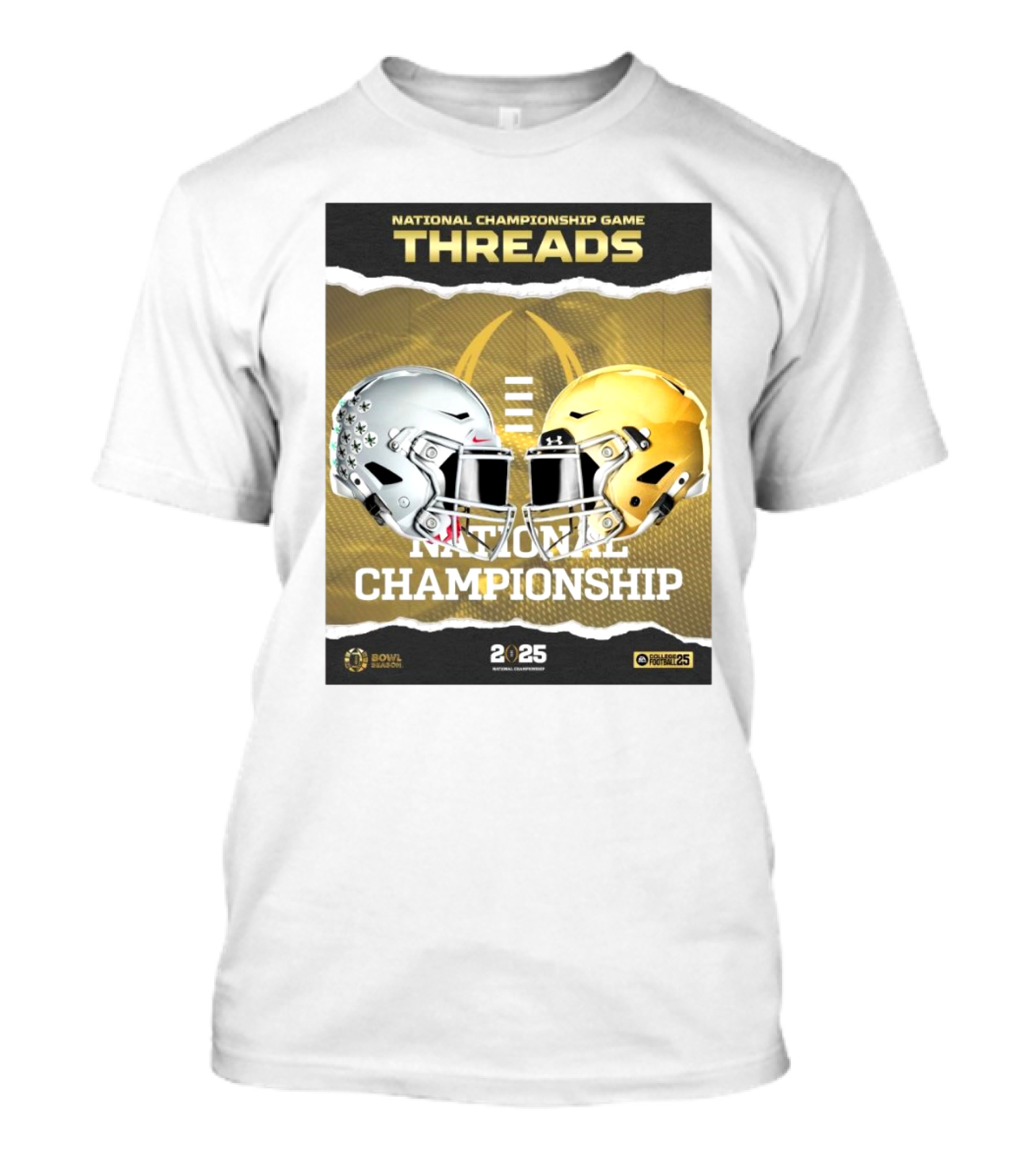 National Championship Game Threads Ohio State Buckeyes Vs Notre Dame Fighting Irish 2025 Bowl Season Helmet T-Shirt
