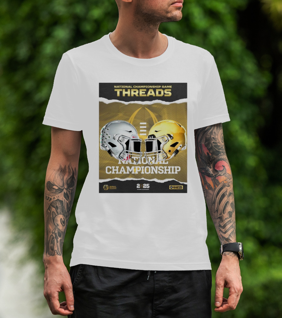 National Championship Game Threads Ohio State Buckeyes Vs Notre Dame Fighting Irish 2025 Bowl Season Helmet T-Shirt
