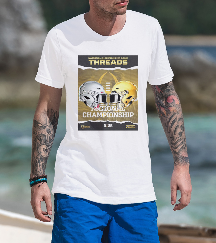 National Championship Game Threads Ohio State Buckeyes Vs Notre Dame Fighting Irish 2025 Bowl Season Helmet T-Shirt