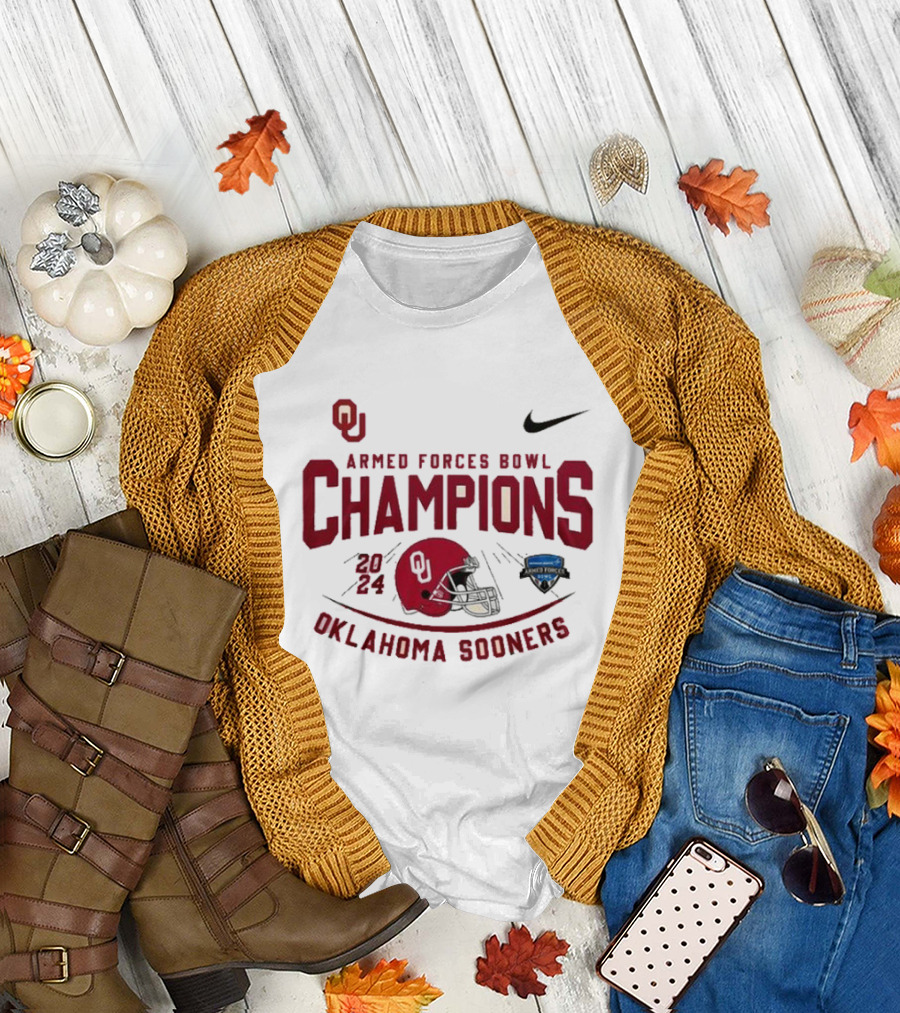 Oklahoma Sooners Armed Forces Bowl Champions 2024 Football Helmet Nike Logo T-Shirt