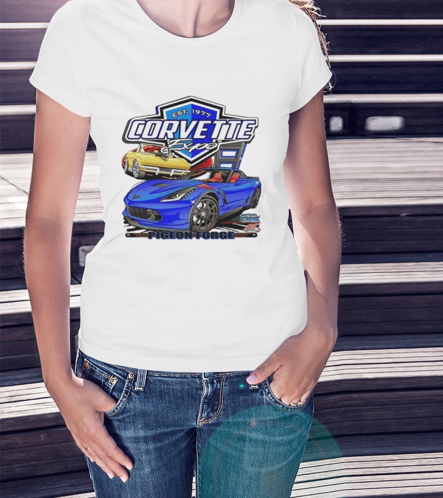 Corvette Expo Pigeon Forge 1977 Blue And Yellow Cars Cruise The Smokies T-Shirt