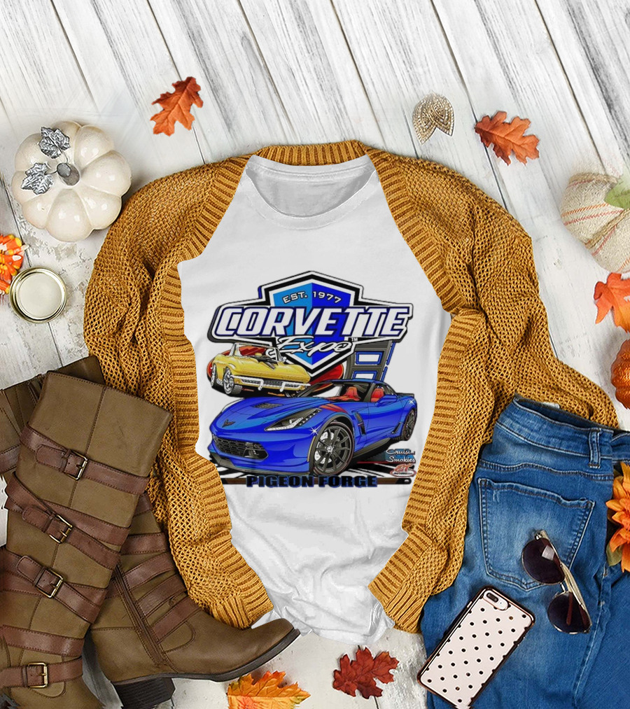 Corvette Expo Pigeon Forge 1977 Blue And Yellow Cars Cruise The Smokies T-Shirt