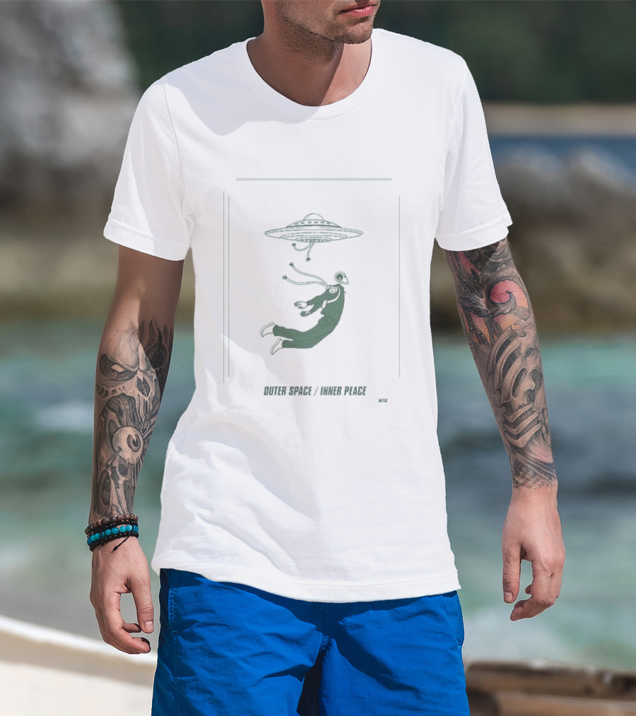 Outer Space Inner Peace UFO Meditation Floating Human T-Shirt
