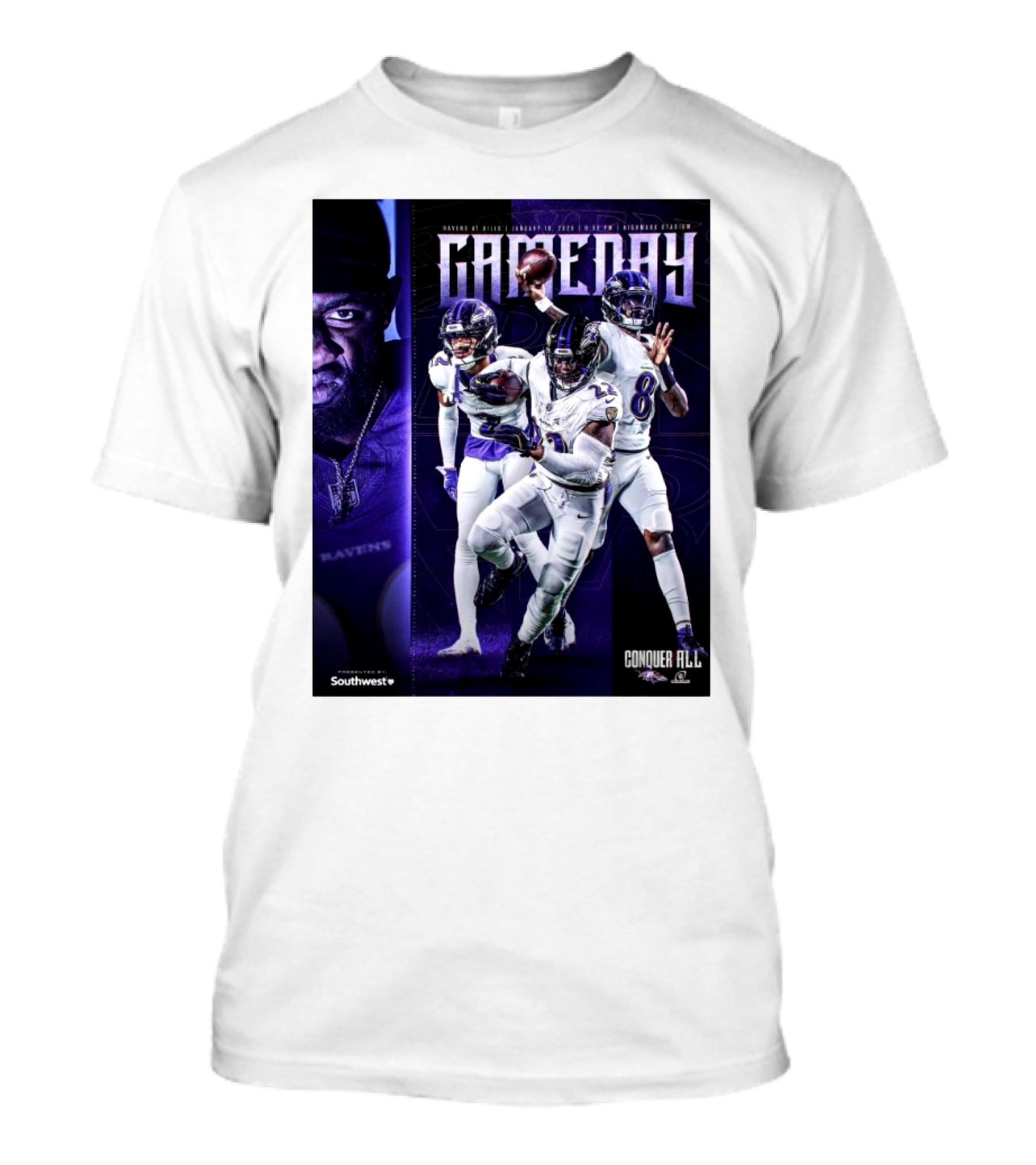 Ravens At Bills January 19 2025 Highmark Stadium Gameday Conquer All NFL Playoffs T-Shirt