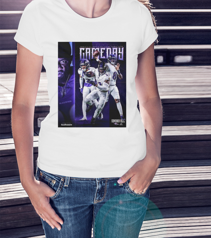 Ravens At Bills January 19 2025 Highmark Stadium Gameday Conquer All NFL Playoffs T-Shirt