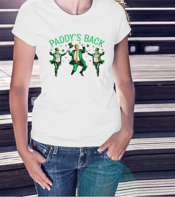 Paddy's Back St Patrick's Day Dancing Figures In Green Suit And Top Hat T-Shirt