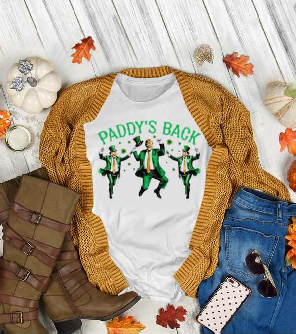 Paddy's Back St Patrick's Day Dancing Figures In Green Suit And Top Hat T-Shirt