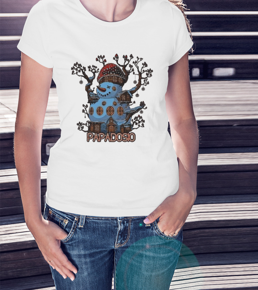 Papadosio Crimbus Snowman With Red Hat And Light Symbols T-Shirt