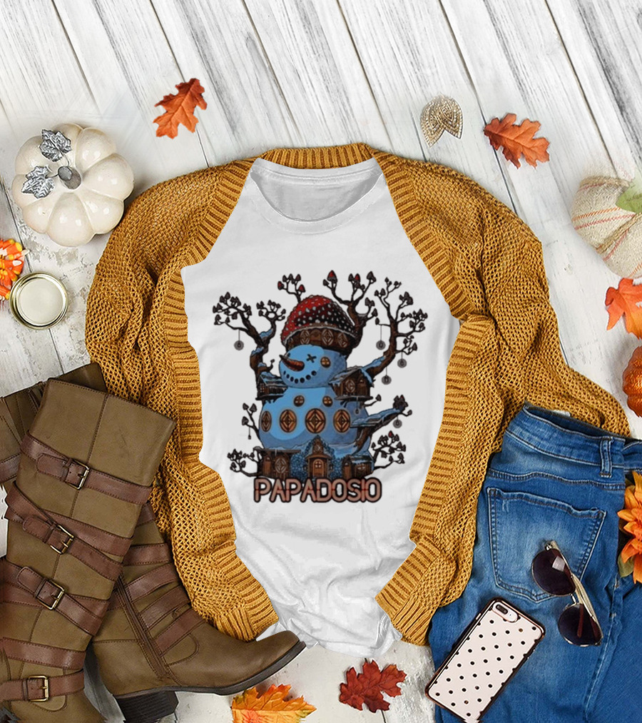 Papadosio Crimbus Snowman With Red Hat And Light Symbols T-Shirt