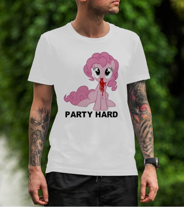 Party Hard Pony Creepy Pink Character Emo Aesthetic T-Shirt