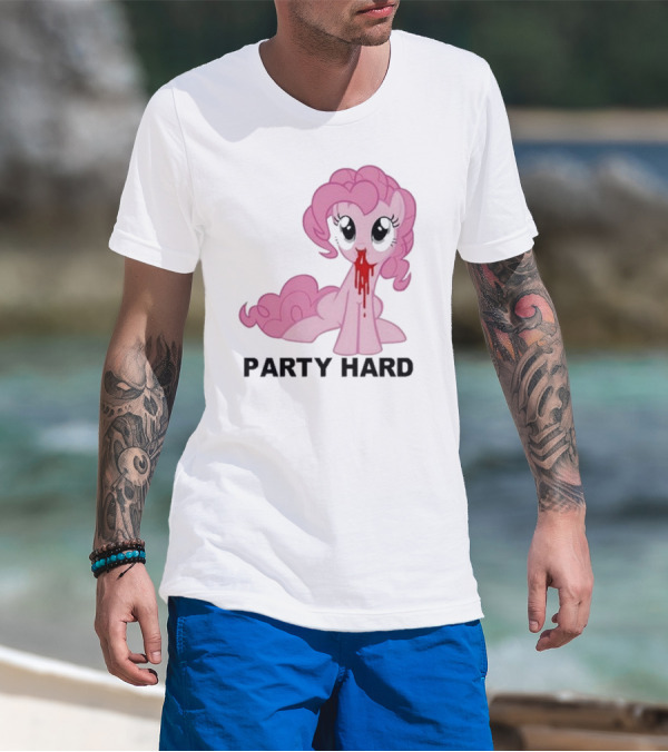 Party Hard Pony Creepy Pink Character Emo Aesthetic T-Shirt