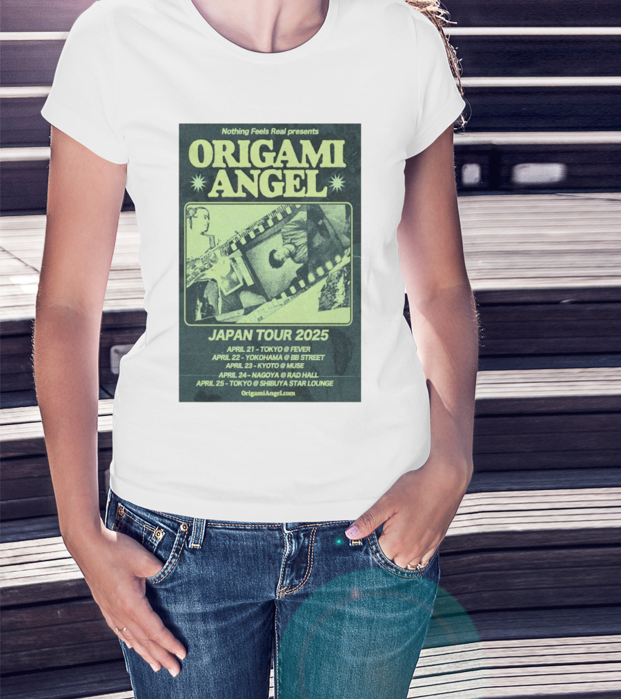 Origami Angel Nothing Feels Real Japan Tour 2025 Tokyo Nagoya Kyoto Yokohama Shibuya T-Shirt
