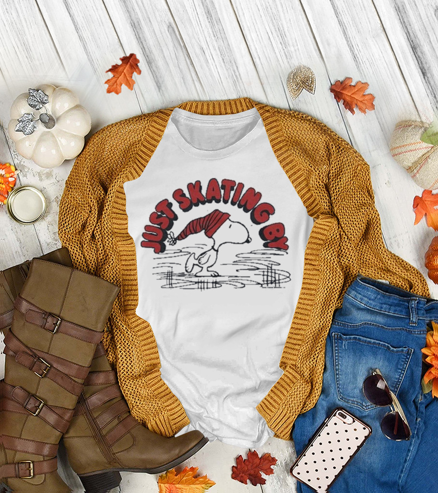Peanuts Snoopy Just Skating By Winter Holiday Sweater Skating Scene T-Shirt