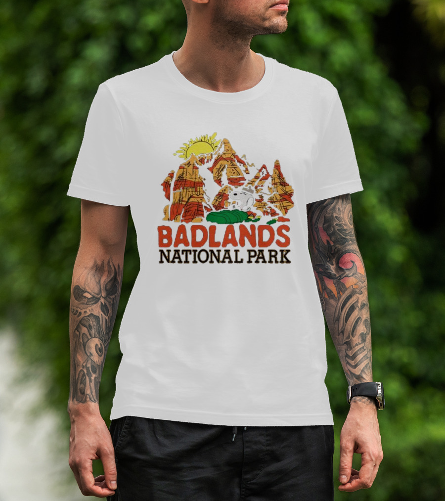 Peanuts Snoopy Badlands National Park Sun And Rock Formation T-Shirt