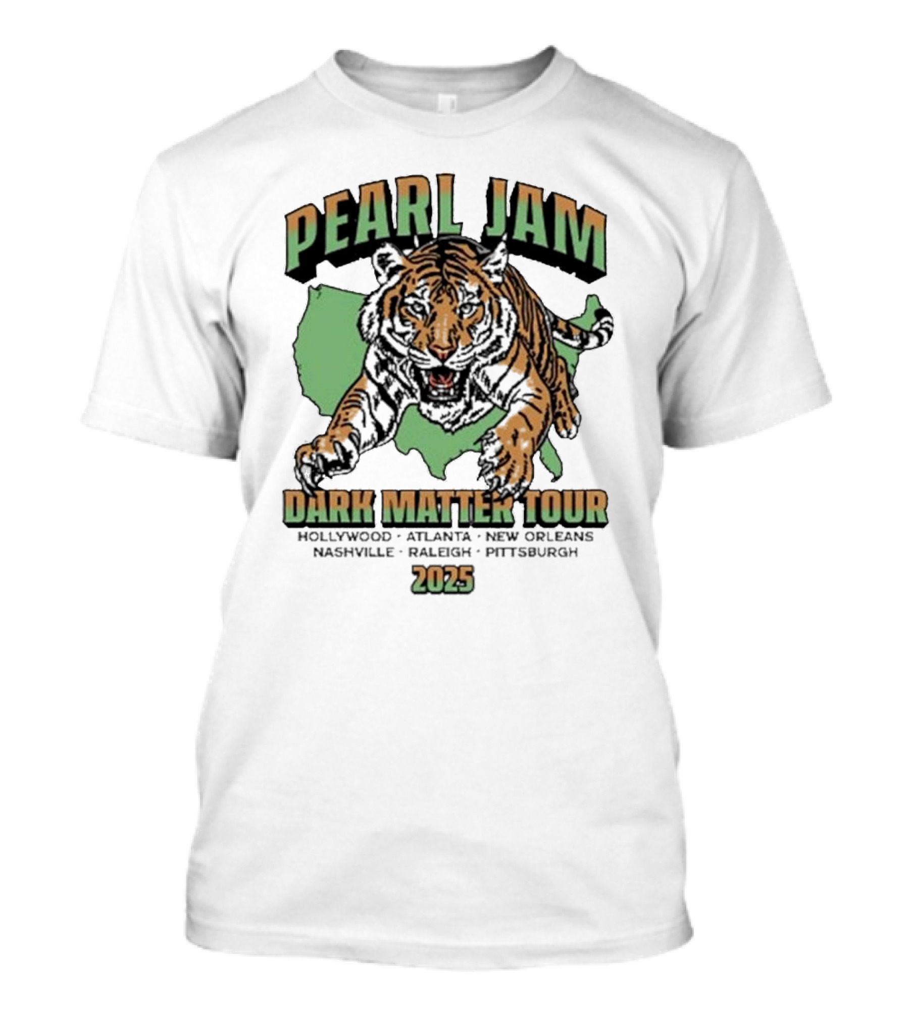 Pearl Jam Dark Matter Tour 2025 Tiger Tour Stops T-Shirt