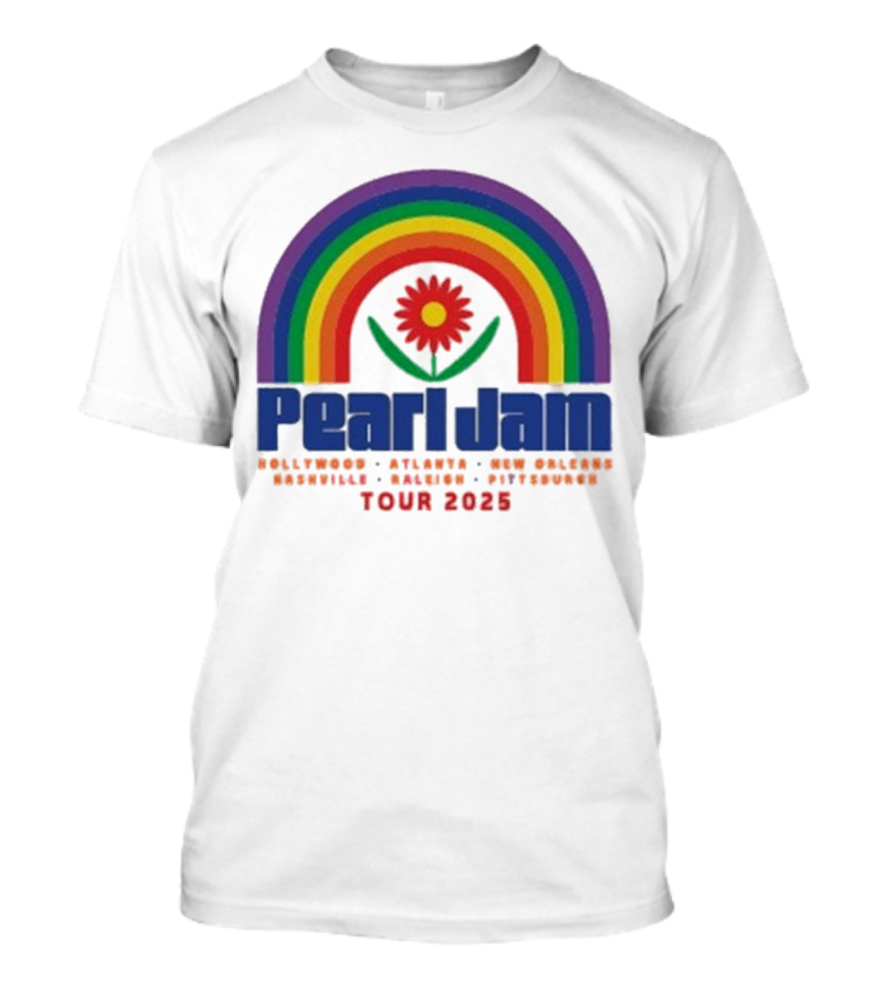 Pearl Jam Rainbow Blossom Hollywood Atlanta New Orleans Montreal Hanover Stuttgart Tour 2025 T-Shirt