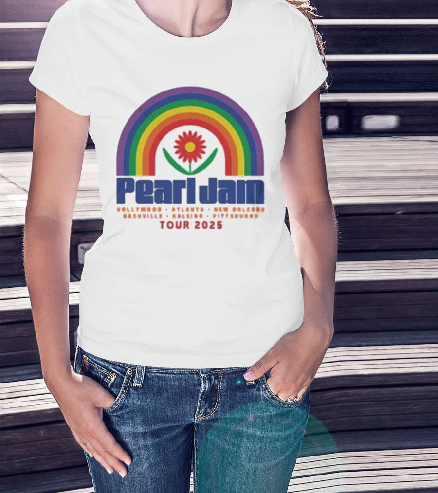 Pearl Jam Rainbow Blossom Hollywood Atlanta New Orleans Montreal Hanover Stuttgart Tour 2025 T-Shirt