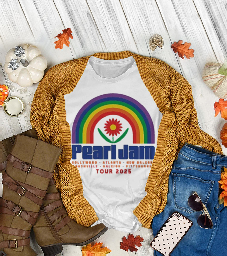 Pearl Jam Rainbow Blossom Hollywood Atlanta New Orleans Montreal Hanover Stuttgart Tour 2025 T-Shirt