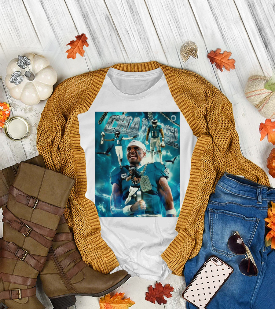 Philadelphia Eagles DeVonta Smith A.J. Brown Saquon Barkley Champs 2024 Football Celebration T-Shirt