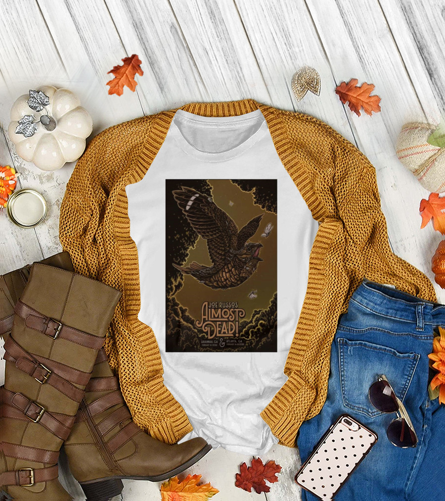 Joe Russo's Almost Dead 2025 Tour Savannah and Atlanta Dates with Owl and Moths Imagery T-Shirt