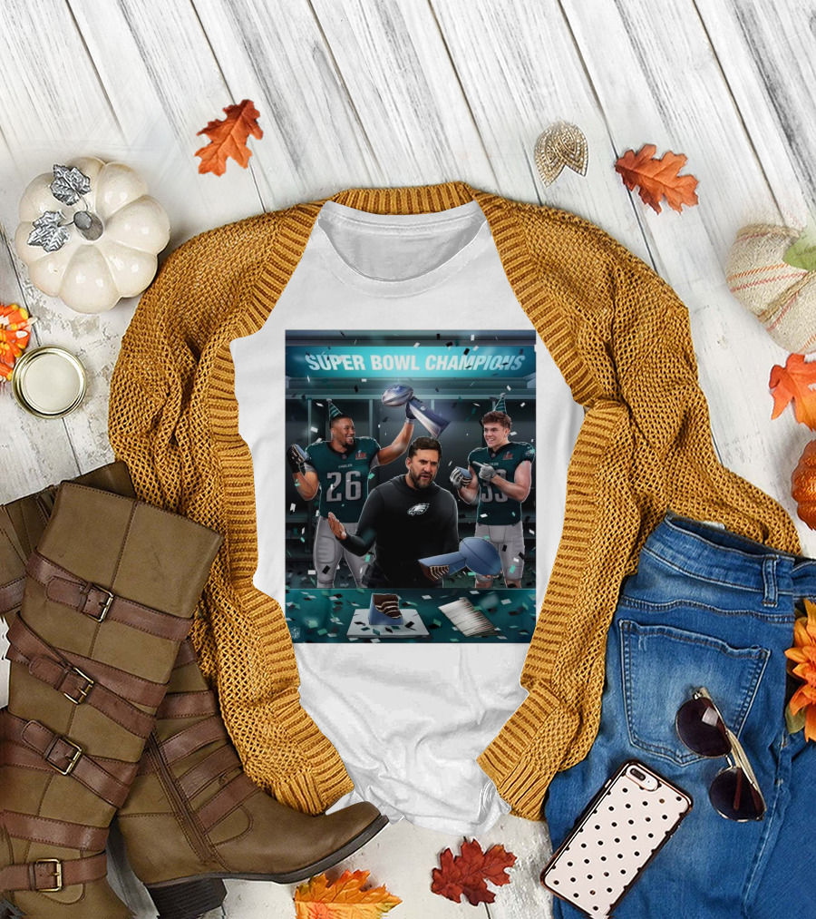 Philadelphia Eagles Super Bowl Champions Confetti Celebration with Trophy Cake and Party Hats T-Shirt