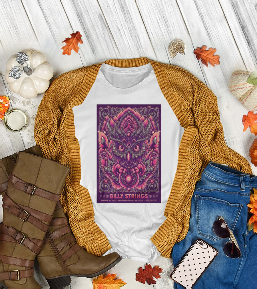 Billy Strings Exploreasheville.com Arena February 16 2025 Asheville NC Owl Design T-Shirt