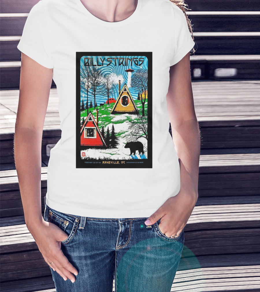 Billy Strings Feb 6-8 2025 ExploreAsheville.com Arena NC Cabin UFO Bear Forest T-Shirt