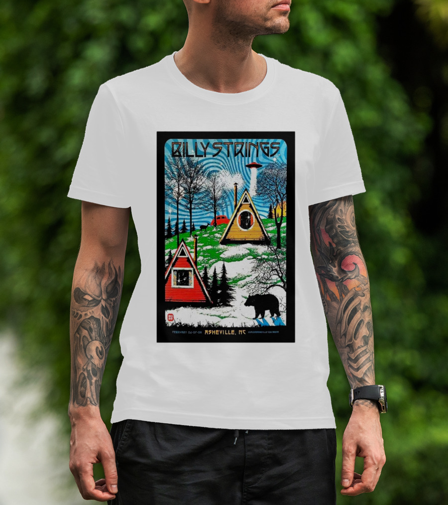 Billy Strings Feb 6-8 2025 ExploreAsheville.com Arena NC Cabin UFO Bear Forest T-Shirt