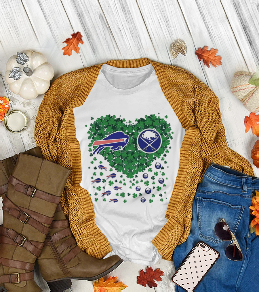 Buffalo Bills Heart Shamrock with Buffalo Hockey Symbol T-Shirt