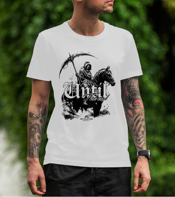 Retaliation Project Until The End Eternal Distressed Skull Design T-Shirt