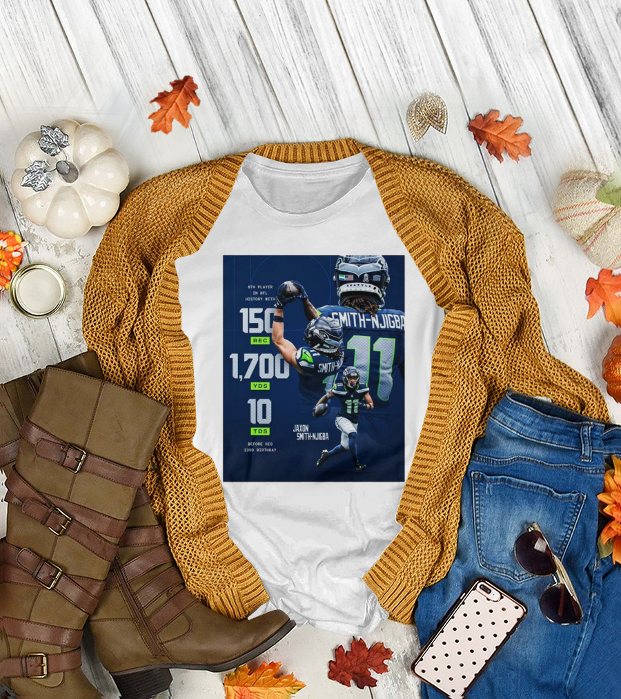 Seattle Seahawks Jaxon Smith-Njigba NFL 150 Rec 1700 Yds 10 TDs Milestone Before 23rd Birthday T-Shirt
