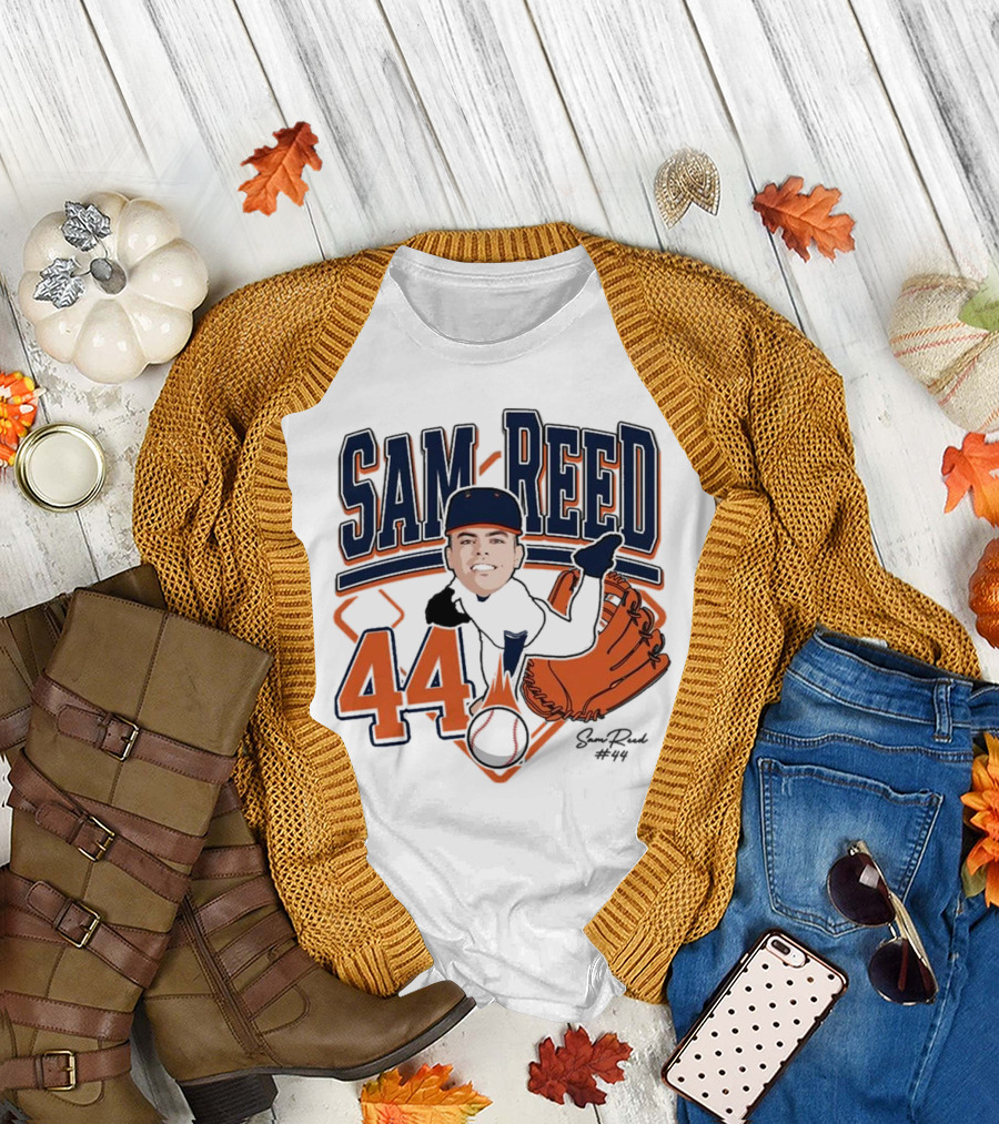 Sam Reed 44 Baseball Glove and Bat Graphic 2025 T-Shirt