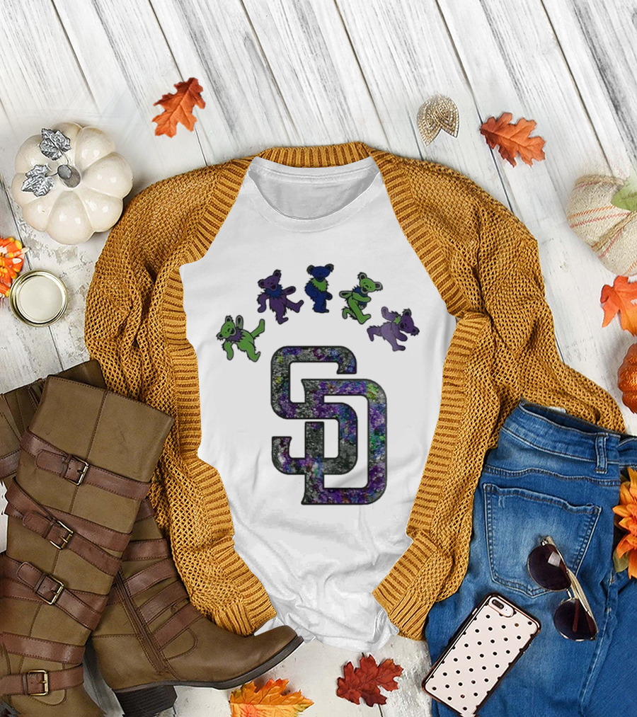 San Diego Padres Grateful Dead Night 2025 Dancing Bears Baseball Event T-Shirt