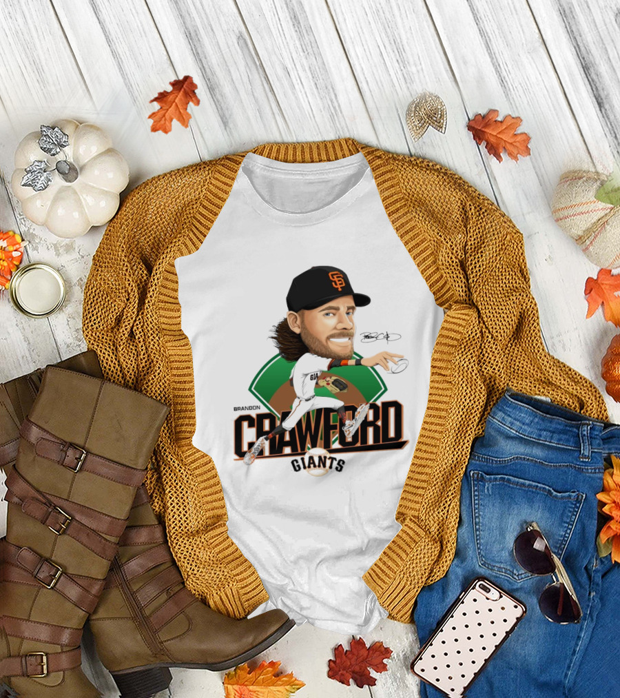 San Francisco Giants Brandon Crawford Caricature Celebrating Legendary Signature T-Shirt