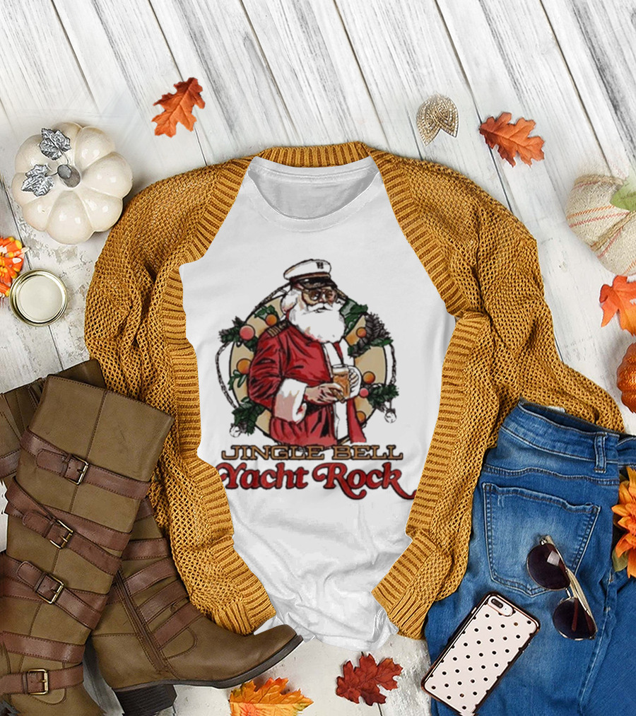 Jingle Bell Yacht Rock Christmas Captain Santa T-Shirt