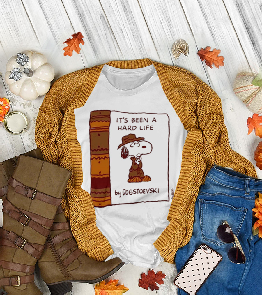 It's Been A Hard Life By Dogstoevski Snoopy Book Cover T-Shirt