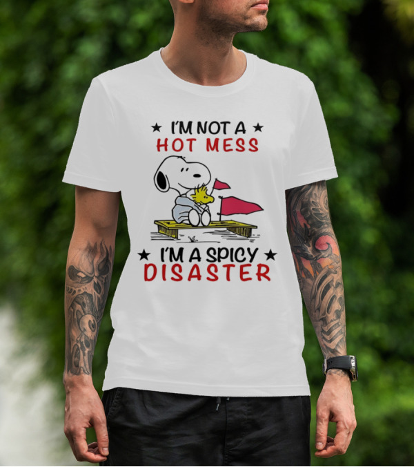Snoopy I'm Not A Hot Mess I'm A Spicy Disaster Woodstock Hug Peanuts T-Shirt