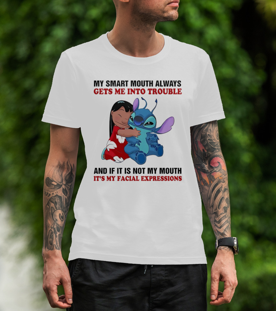 Lilo And Stitch My Smart Mouth Gets Me Into Trouble Facial Expressions T-Shirt