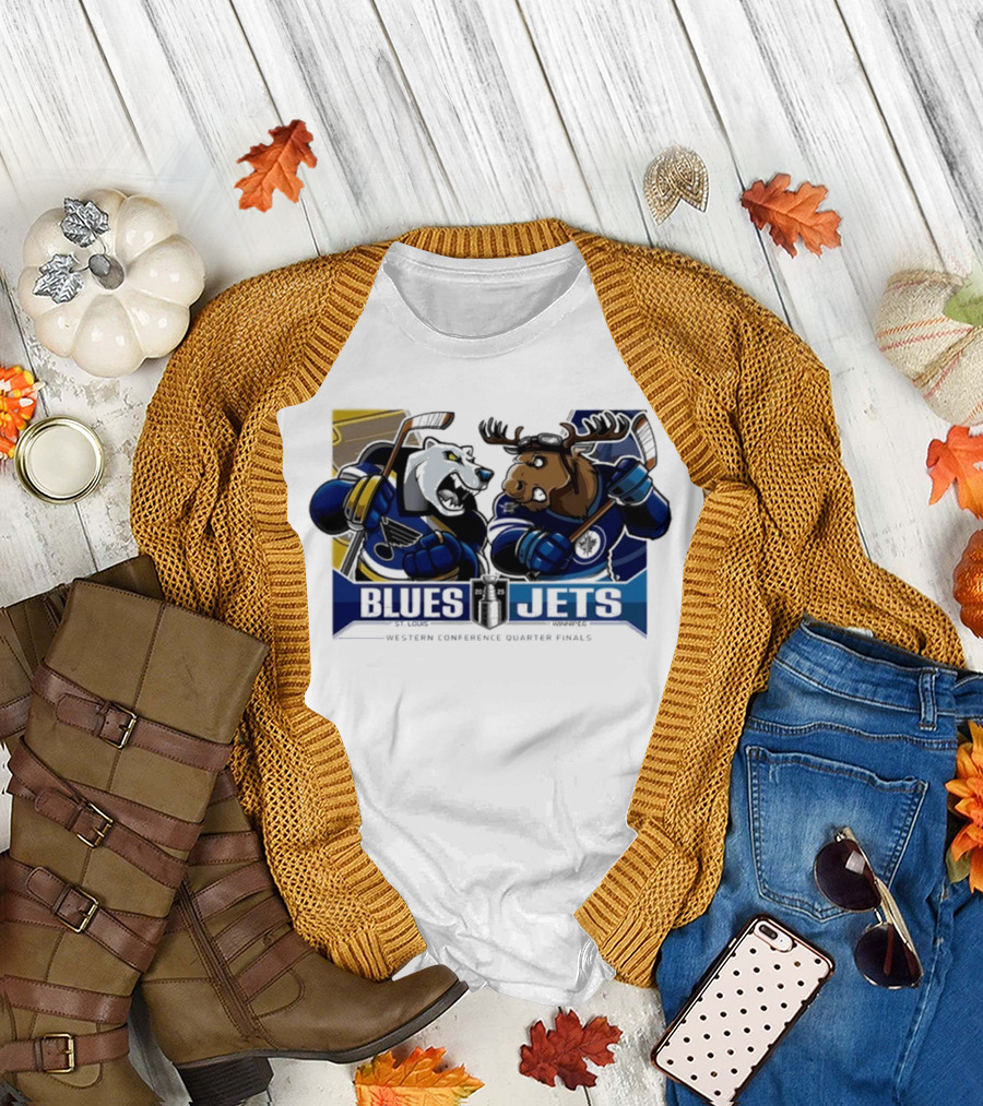 St Louis Blues Vs Winnipeg Jets 2025 Western Conference Quarter Finals Fierce Mascot Faceoff T-Shirt