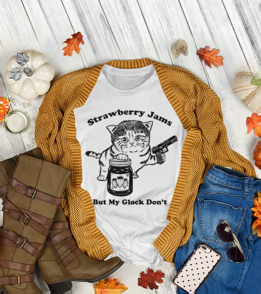 Strawberry Jams Cat with Gun and Jar T-Shirt