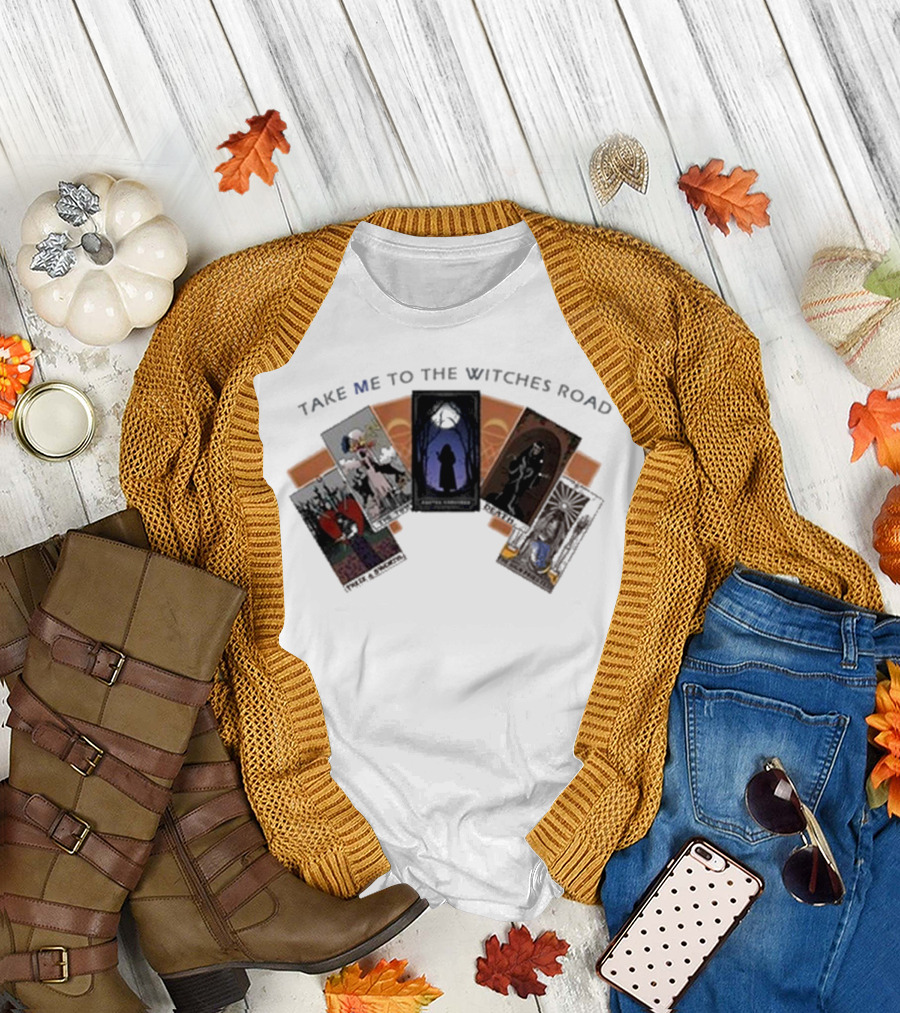 Take Me To The Witches Road Tarot Card Collection with Mystical Figures T-Shirt